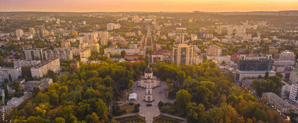 Chisinau Central Park, Moldova 2020. The Triumphal Arch. Aerial view