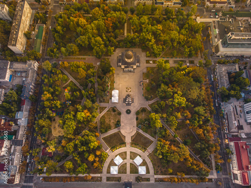 Chisinau Central Park, Moldova 2020. The Triumphal Arch. Aerial view