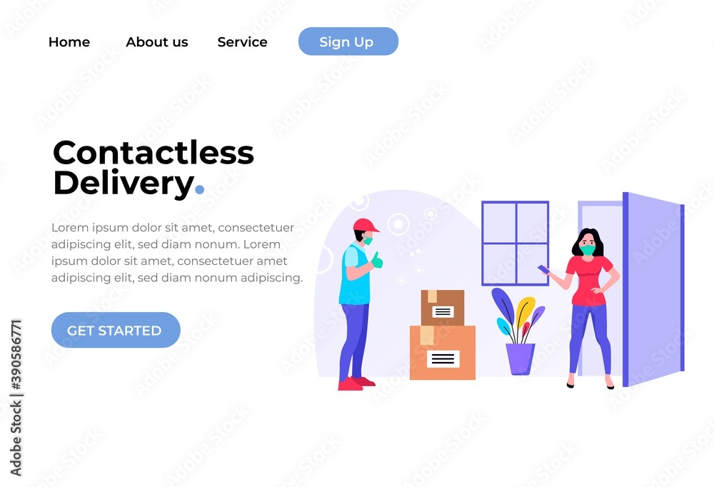 Modern flat design concept Illustration of Contactless Delivery Landing page