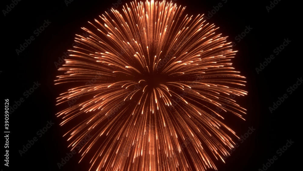 Beautiful view of fireworks explosion in sky with illuminating light, 3d render Beautiful view of fireworks explosion in sky with illuminating light, 3d render