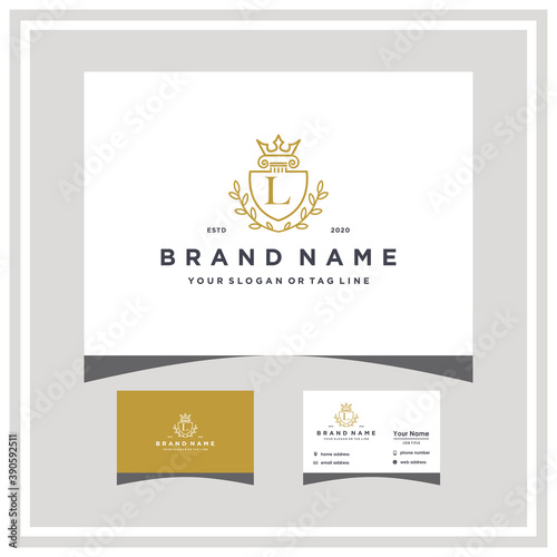 letter L attorney shield logo design and business card vector