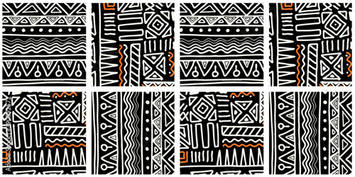 ETHNIC TREND PATTERN. PAINTWORK IN AFRICAN STYLE. PATTERN SEAMLESS AFRICAN. TRADITIONAL PATTERN. PRIMITIVE MINIMAL HAND DRAWINGS. Vector illustration. Fashion