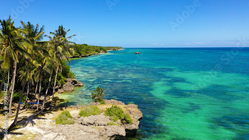 Aerial seascape with beautiful beach. Bohol  Anda  Philippines. Summer and travel vacation concept.