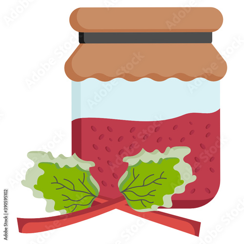 Rhubarb Jam Jelly glass jar Concept Vector Color Icon Design, Fruit preserves and Spread Condiment Symbol on White background, Ready To Eat Sweet Food Sign