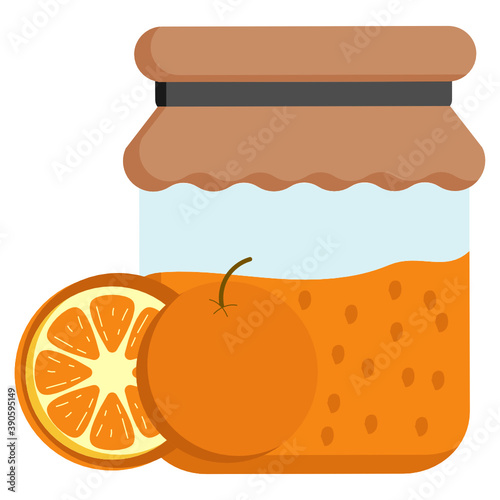 Orange Jam Jelly glass jar Concept Vector Color Icon Design, Fruit preserves and Spread Condiment Symbol on White background, Ready To Eat Sweet Food Sign 