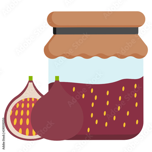 Fig Jam Jelly glass jar Concept Vector Color Icon Design, Fruit preserves and Spread Condiment Symbol on White background, Ready To Eat Sweet Food Sign 