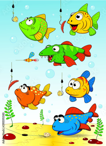 Set of funny colorful fish for fishermen. © вита косова