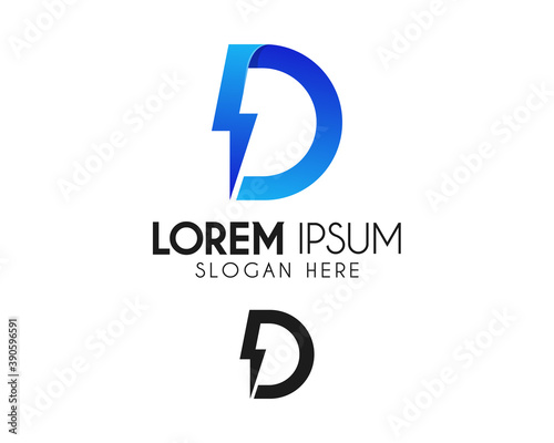 D letter logo design with lightning. Modern logo suitable for your business company or corporate identity