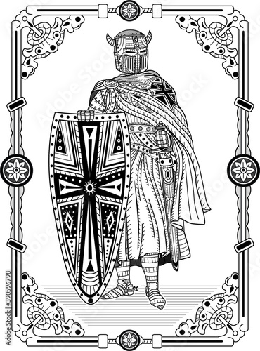 Crusader knight in battle armor, zentangle