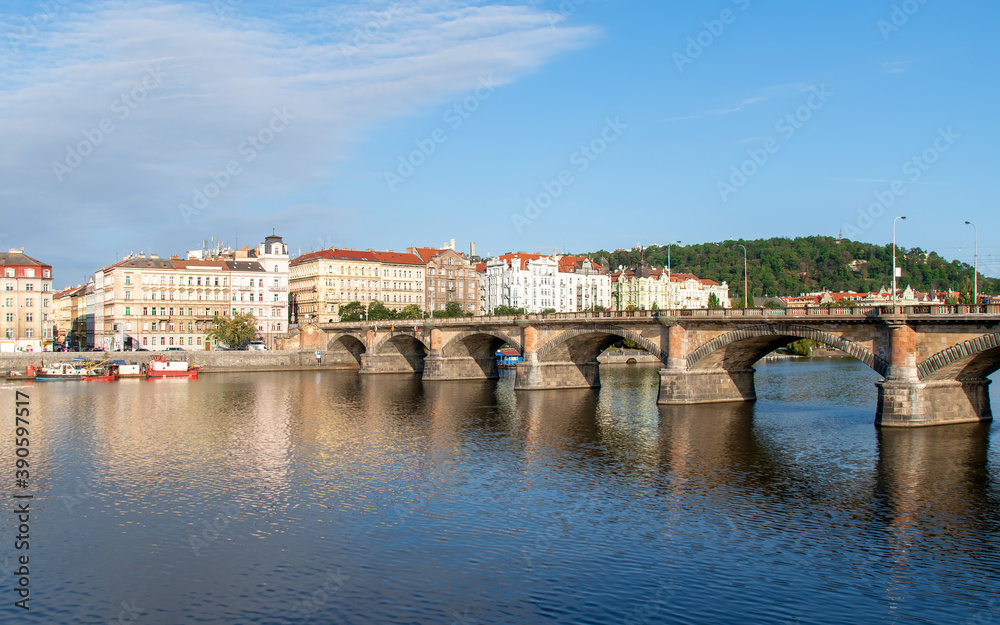 Picturesque view of the Vltava and beautiful bridge, Prague, Czech Republic