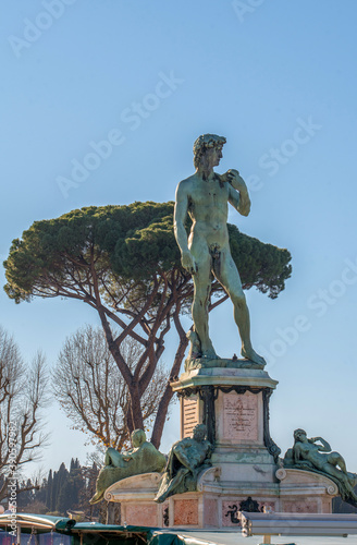 19th century square with a bronze copy of Michelangelo s  David  and panoramic views