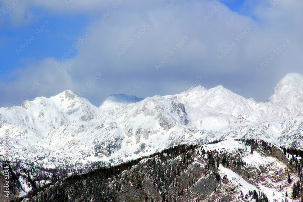 Mountains covered with snow in winter.
