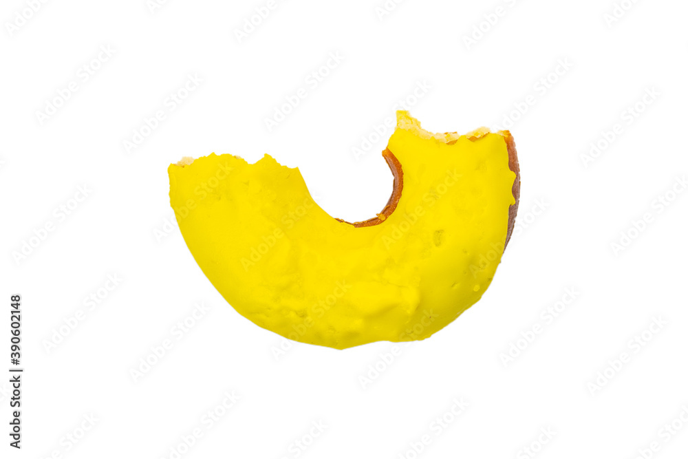 Fototapeta premium Half banana donut in yellow glaze isolated on white background.