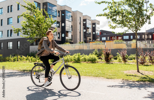 Photography lifestyle, transport and people concept - young man or teenage student boy with