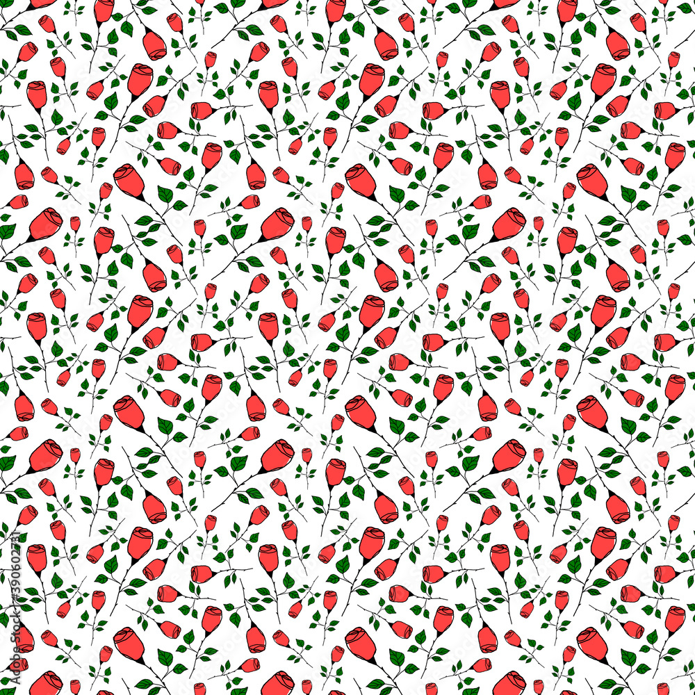 seamless pattern design red roses with green leaves on white background seamless pattern design red roses with green leaves on white background