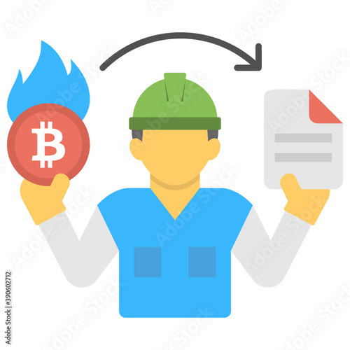 
Labor with wall clock and bitcoin sign along with reversible arrows to describe the proof of capacity to work in certain time period   
