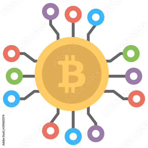 
An icon where bitcoin is accessible by four directions is showing multi-signature process  
 photo