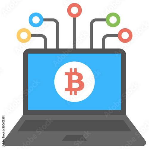 
Laptop screen staged with crypto currency sign and nodes over it showing digital money concept 
