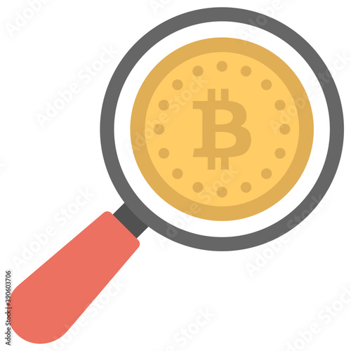 
Hand lense zooming bitcoin showing that bitcoin is being searched 
