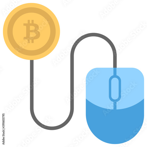 
A computer mouse attached with a bitcoin symbolising pay per click 
