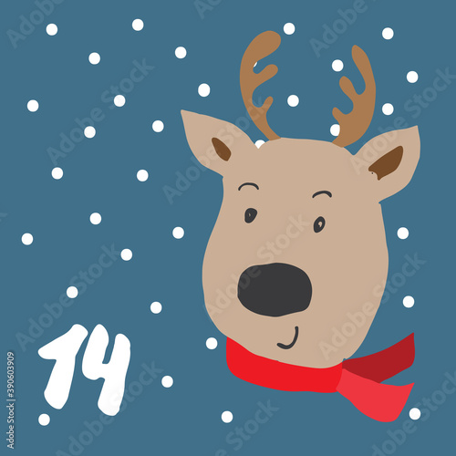 Christmas advent calendar. Hand drawn elements and numbers. Winter holidays calendar card design, Vector illustration