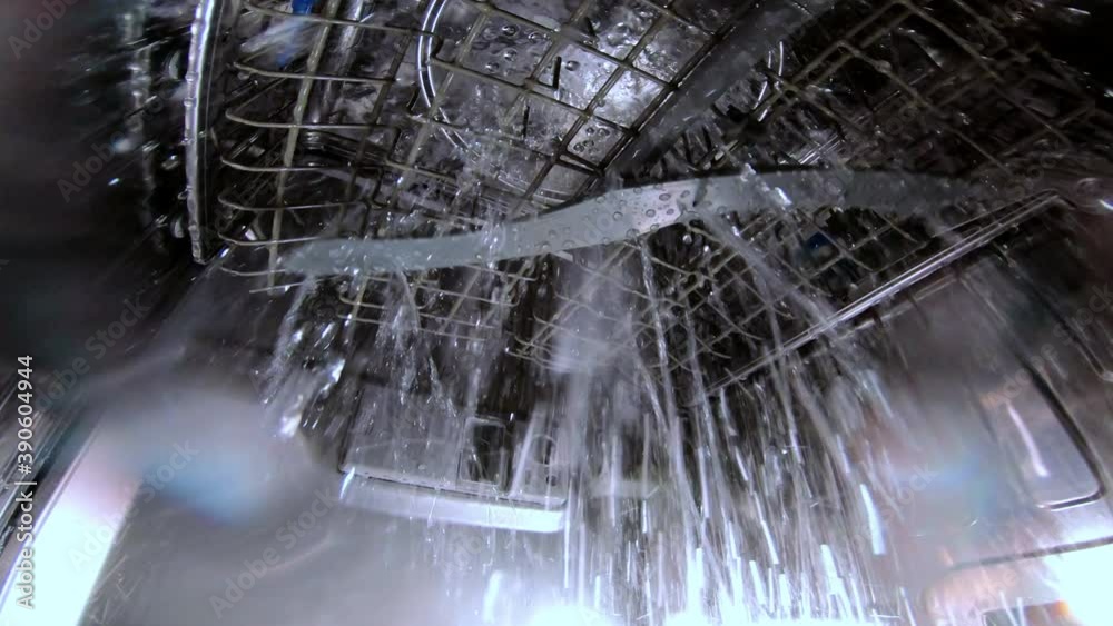 Dishwasher starts to work and iron upper spray arm spins fast after