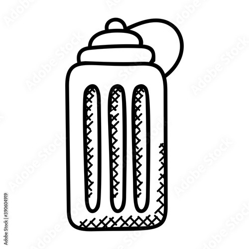 
Liquid container with a closed attached lid, a sports bottle doodle.

