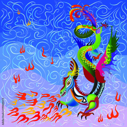 Decorative dragon. Mythical creature. Fabulous illustration.