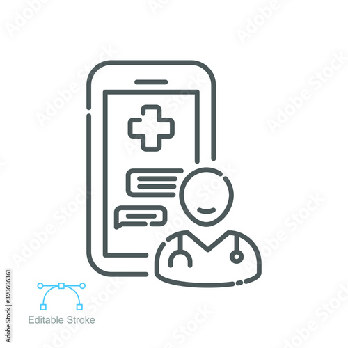 Online consulting icon. online phone medical help for health consultation, emergency telephone. Telemedicine. line pictogram. Editable stroke Vector illustration. Design on white background. EPS 10