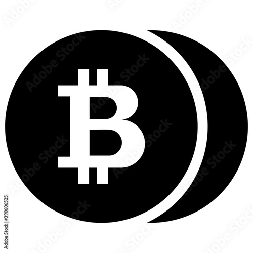 

A solid icon showing the first decentralized digital currency coin having symbol on it depicting bitcoin. 
