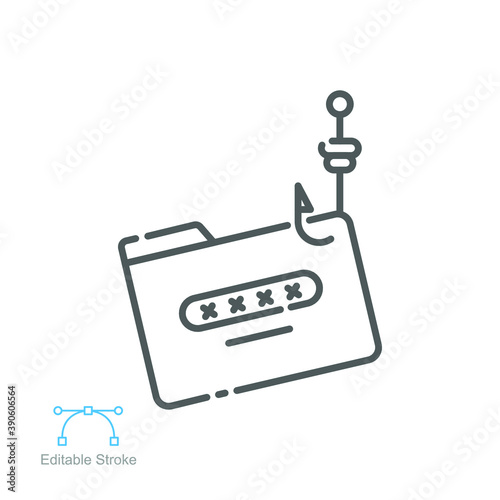 Password Phishing icon. Cyber thief. cyber phish attacks fraud. Hacker attack and web security. Network and internet security. Editable stroke. vector illustration. design on white background. EPS 10