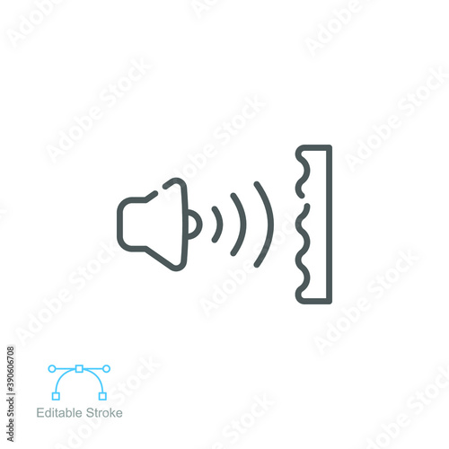Soundproofing icon. sound insulation and heading for door. soundproof layer. Noise absorbing. line or outline pictogram. editable stroke. Vector illustration. Design on white background. EPS 10