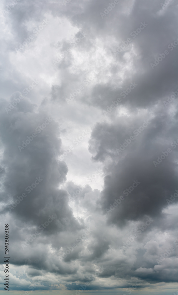 Fantastic soft thunderclouds, vertical panorama natural composition