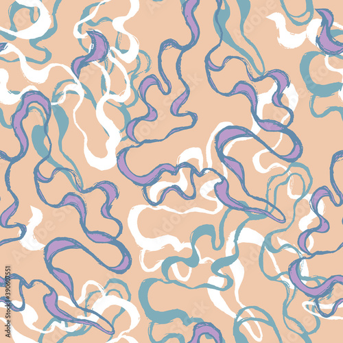 Abstract waves on beige background seamless pattern for fabric. Dough for homemade dough, bed linen, paper.