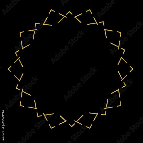 Glitter polygon frame  gold vector element on black background.