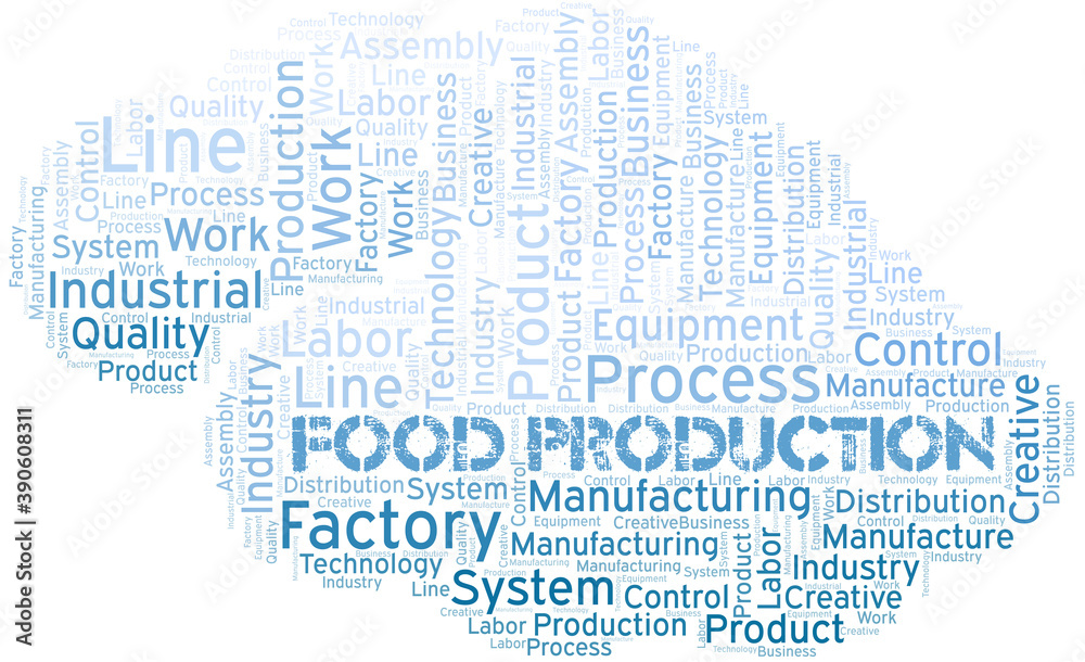 Food Production word cloud create with text only. Food Production word cloud create with text only.