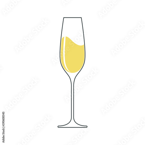 Glass with champagne graphic icon. Champagne glass sign isolated on white background. Vector illustration