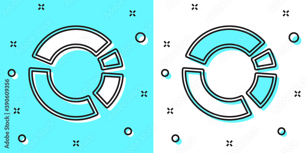 Black line Pie chart infographic icon isolated on green and white background. Diagram chart sign. Random dynamic shapes. Vector. Black line Pie chart infographic icon isolated on green and white background. Diagram chart sign. Random dynamic shapes. Vector.