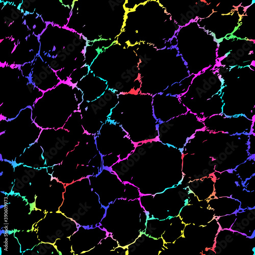 Cracks seamless pattern. Multicolored background. Crack marble texture. Abstract grunge urban effect. Colorful cracked texture. Modern stylish crackle design for prints. Distressed cracking. Vector 