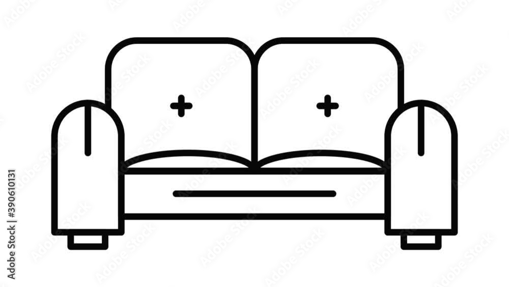 Sofa icon animation. Motion set of best icons and then each objects is shown separately Sofa icon animation. Motion set of best icons and then each objects is shown separately