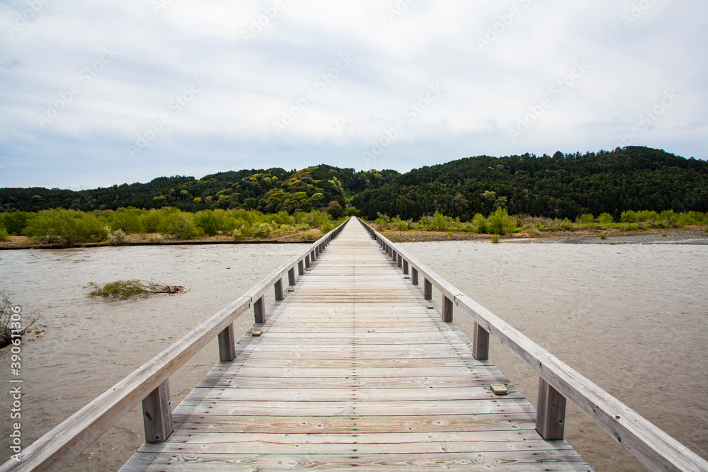 Naklejka premium 蓬莱橋から撮った大井川,蓬莱橋