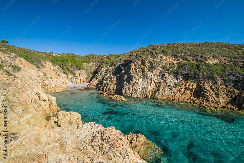 Sandy beach in cove at Ostriconi in Corsica