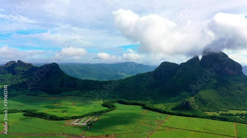 Aerial view, flight at the Mont du Rempart mountain, corps de grande,.Mont saint Pierre region Black River, behind the places Vacoas-Phoenix and Quatre Bornes, Mauritius, Africa photo