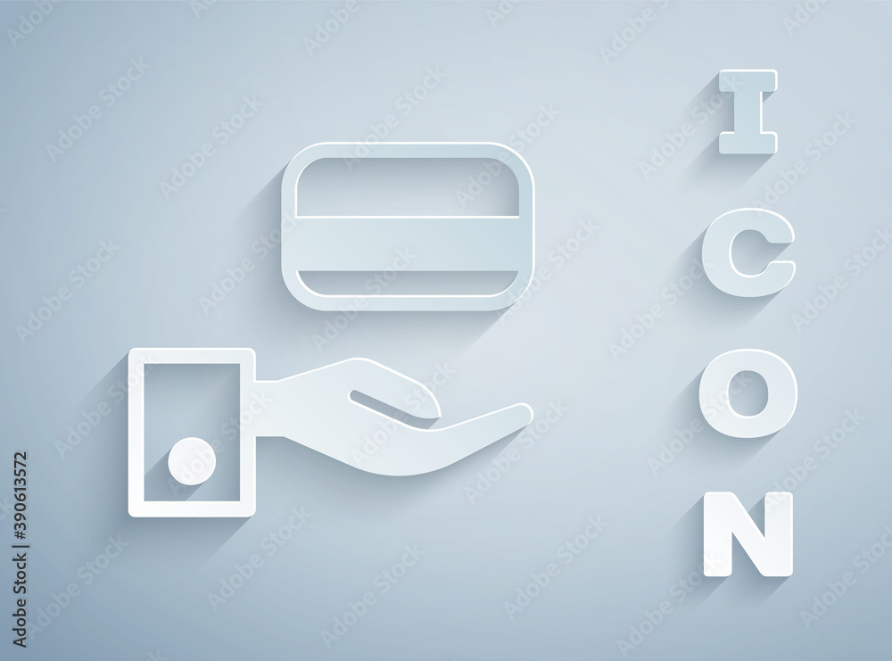 Paper cut Digital door lock with wireless technology for unlock icon isolated on grey background. Door handle sign. Security smart home. Paper art style. Vector. Paper cut Digital door lock with wireless technology for unlock icon isolated on grey background. Door handle sign. Security smart home. Paper art style. Vector.