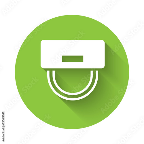 White Bellboy hat icon isolated with long shadow. Hotel resort service symbol. Green circle button. Vector.