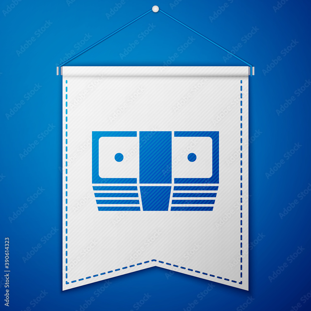 Blue Bribe money cash icon isolated on blue background. Money banknotes stacks. Bill currency. White pennant template. Vector. Blue Bribe money cash icon isolated on blue background. Money banknotes stacks. Bill currency. White pennant template. Vector.