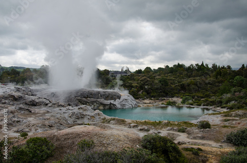 Canvas Print Beautiful view of the Te Puia geyser in Rotorua, New Zealand