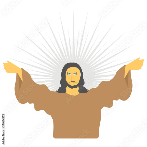 
Jesus christ avatar with open arms commemorating the celebration of holy feast the ascension day meal
