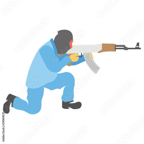 
Human avatar of a man with gun shooting fires depicting kent state shooting remembrance day
