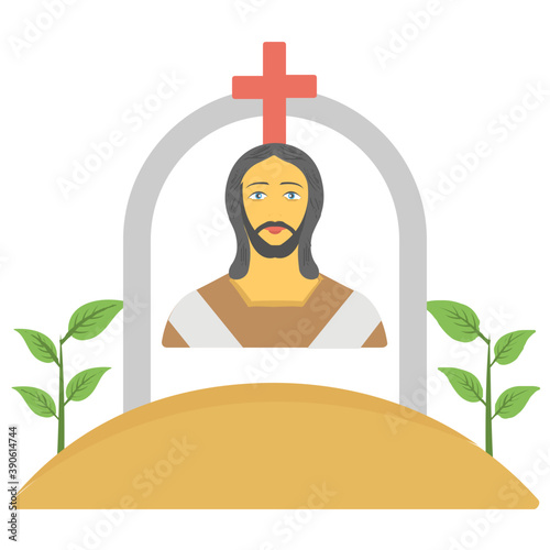 
Grave and a gravestone with avatar of jesus and cross sign is describing christians celebration of all souls day
